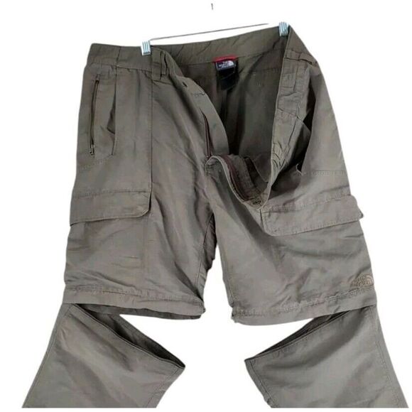 North Face Cargo Zip Off Convertible Pants Shorts Mens L OD Green Hiking (39x28) - Picture 1 of 16